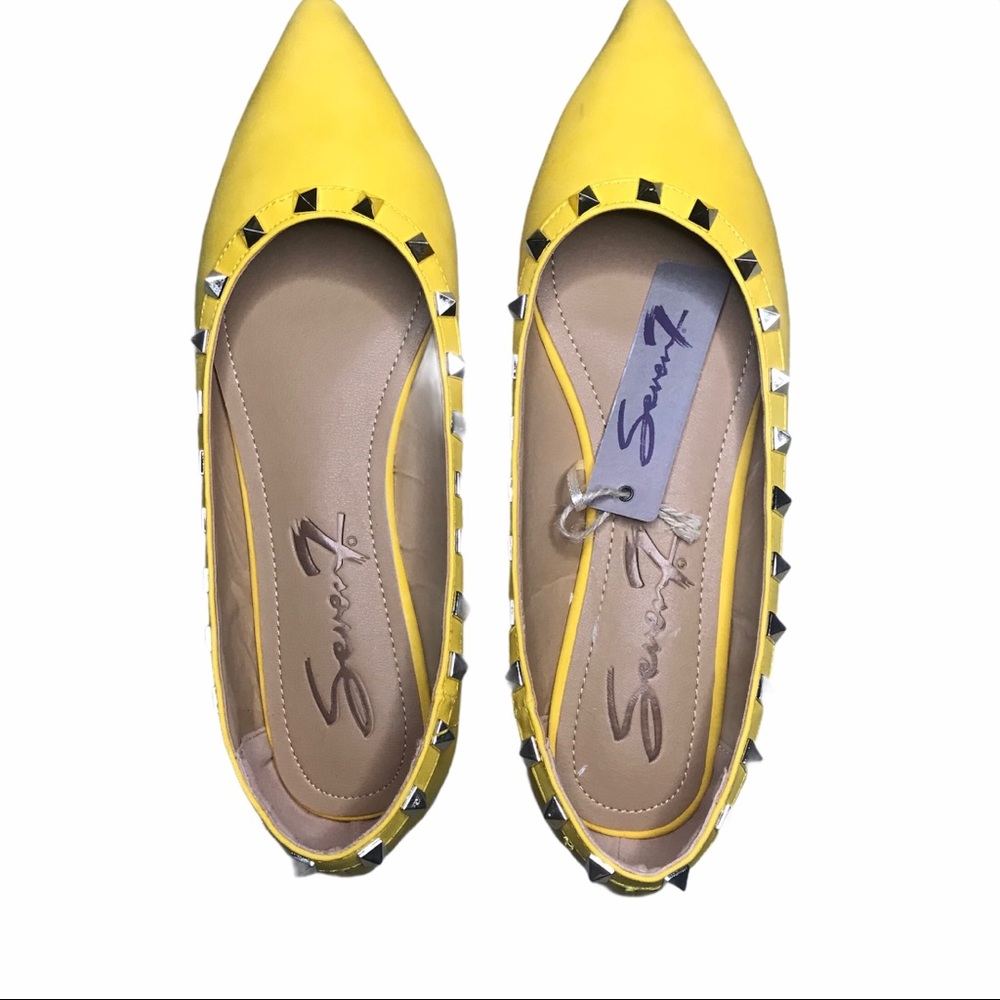 Nib Seven7 Yellow Clara Studded Pointed Toe Flats - image 5